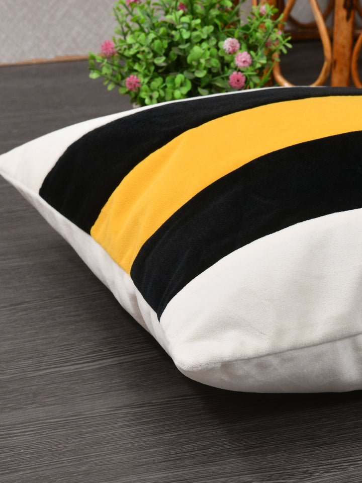 Velvet Cushion Covers; Set of 2; Black, Yellow & White Stripes