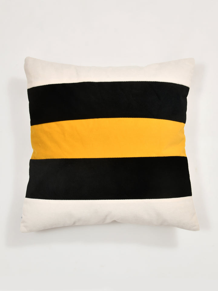 Velvet Cushion Covers; Set of 2; Black, Yellow & White Stripes
