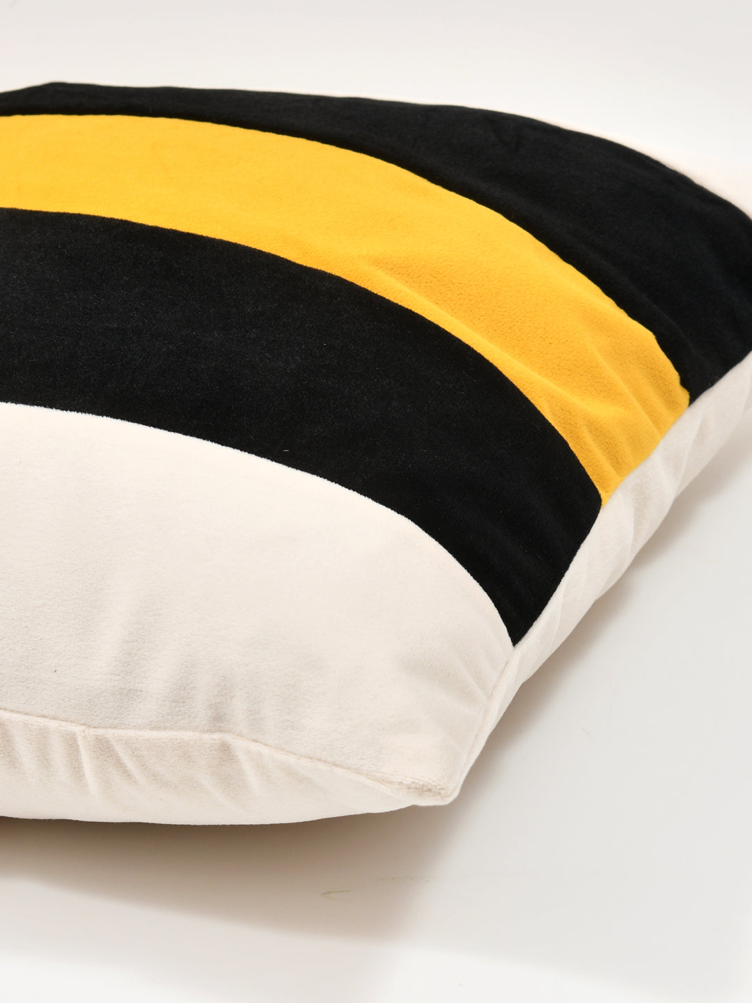 Velvet Cushion Covers; Set of 2; Black, Yellow & White Stripes