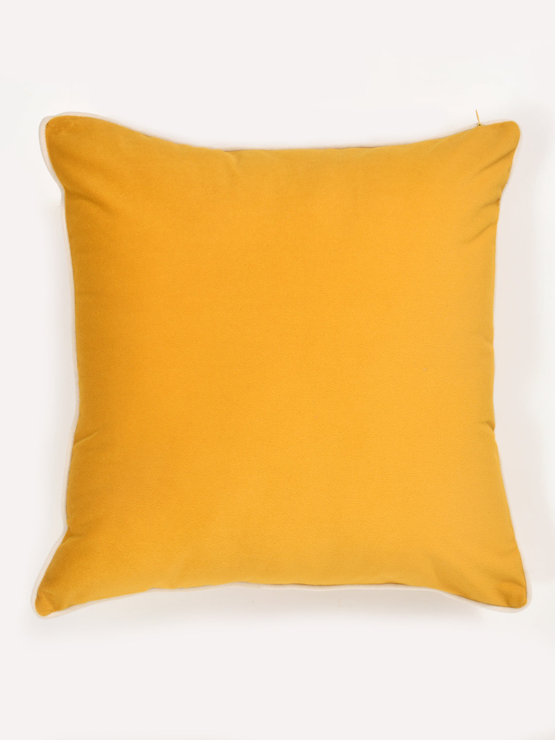 Velvet Cushion Covers; Set of 5; Amber Yellow With White Piping