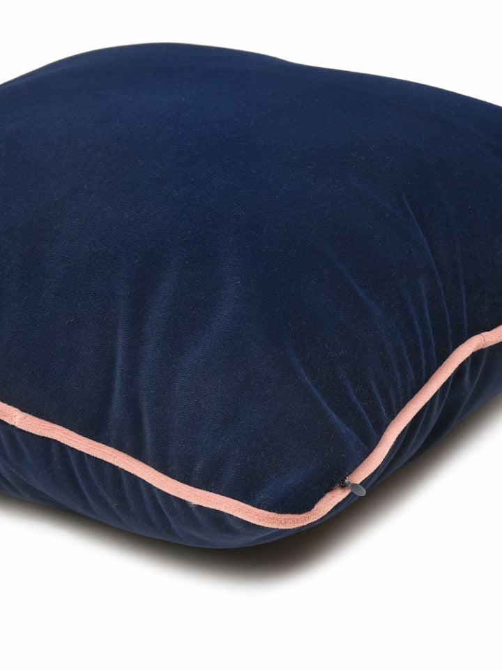 Velvet Cushion Covers; Set of 5; Blue With Pink Piping