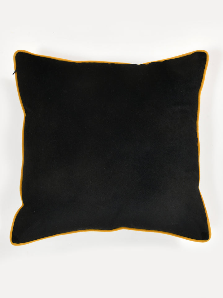 Velvet Cushion Covers; Set of 4; Black With Yellow Piping