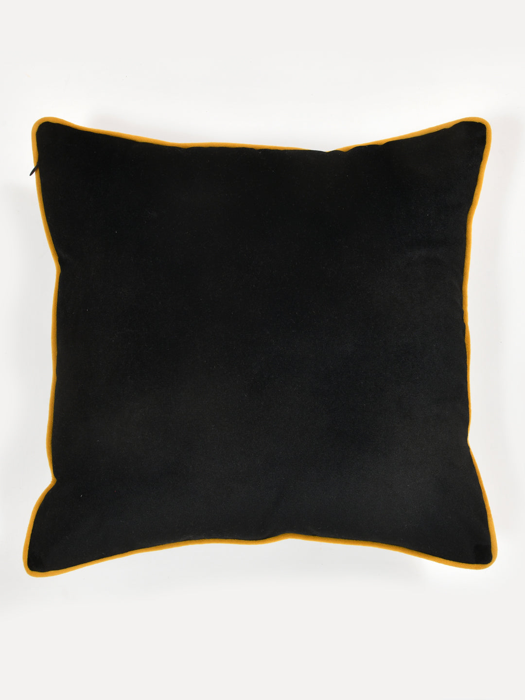 Velvet Cushion Covers; Set of 3; Black With Yellow Piping