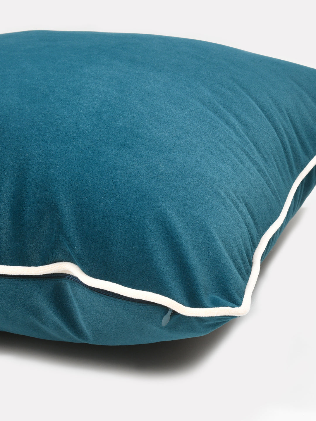 Velvet Cushion Covers; Set of 3; Teal With White Piping