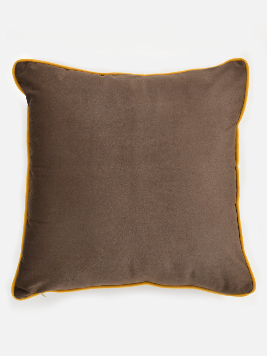 Velvet Cushion Covers; Set of 3; Caramel Brown With Yellow Piping