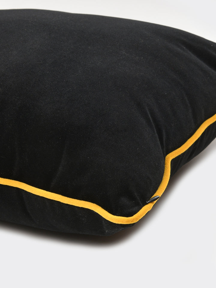 Velvet Cushion Covers; Set of 2; Black With Yellow Piping