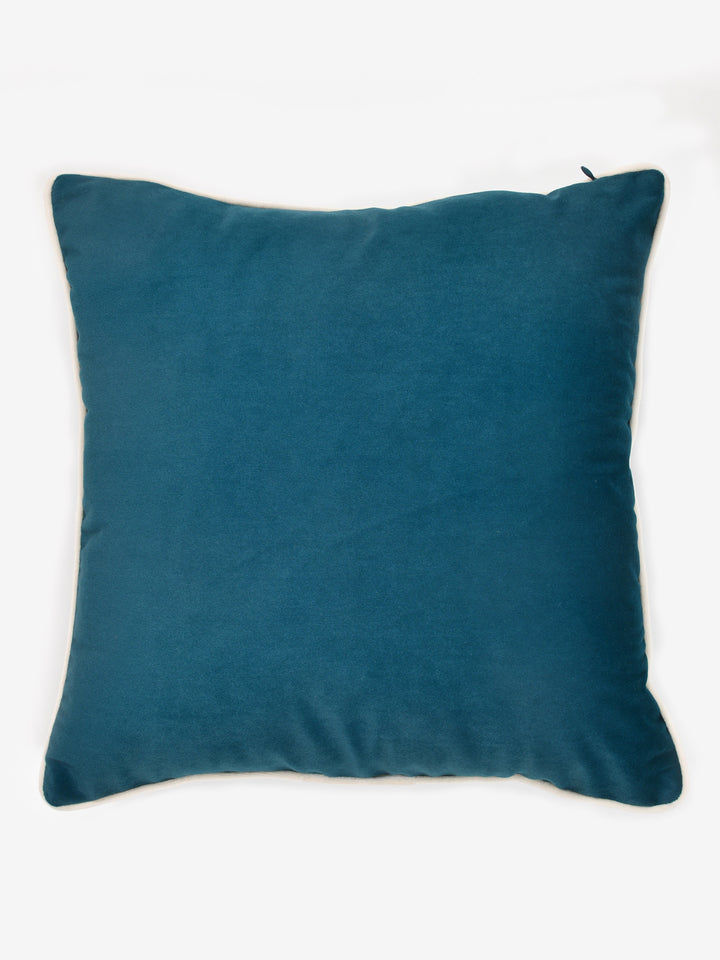 Velvet Cushion Covers; Set of 2; Teal With White Piping
