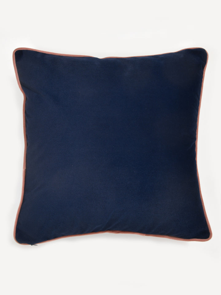 Velvet Cushion Covers; Set of 2; Blue With Pink Piping