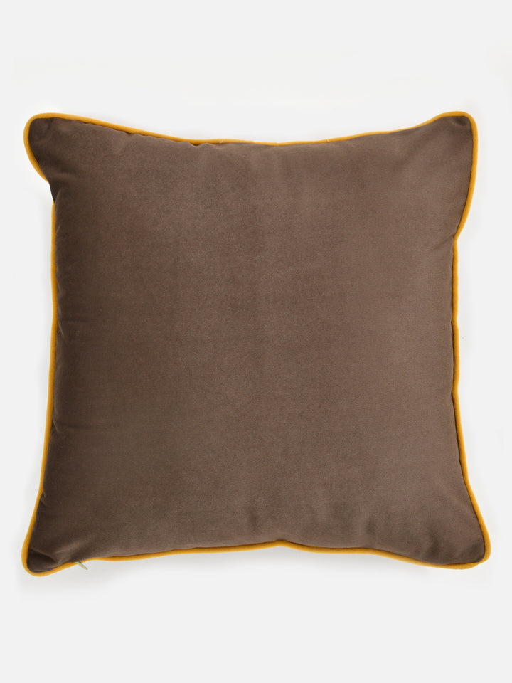 Velvet Cushion Covers; Set of 4; Caramel Brown With Yellow Piping