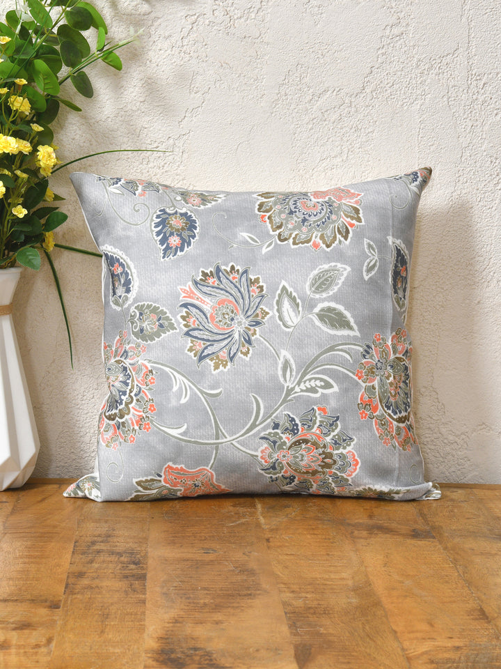 Cushion Covers Set Of 5; Flowers On Grey