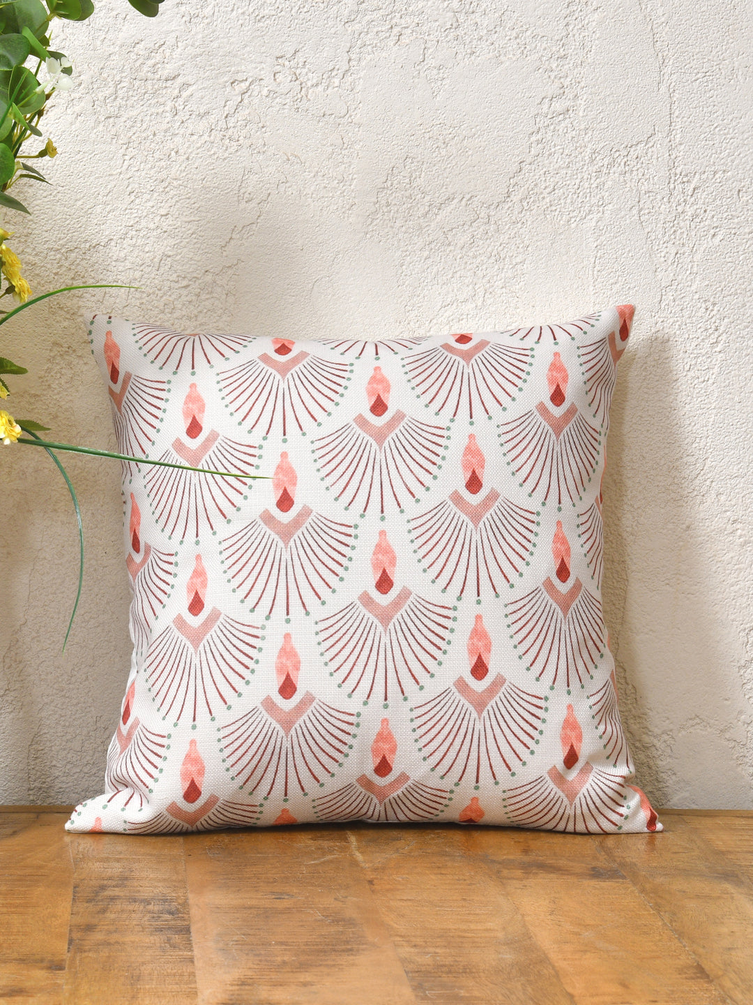 Cushion Covers Set Of 5; Peach On White