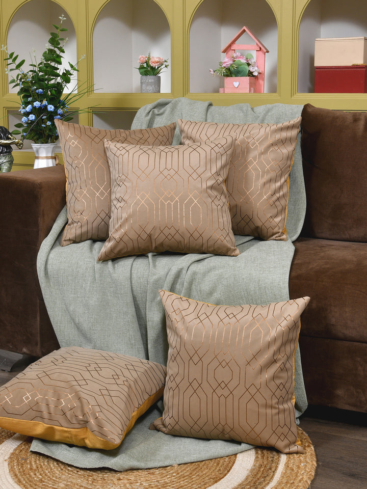 Cushion Covers Set Of 5; Golden On Taupe