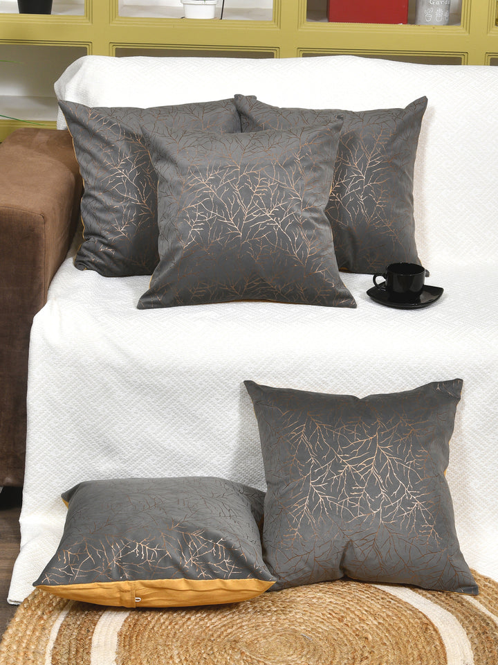 Cushion Covers Set Of 5; Golden On Grey