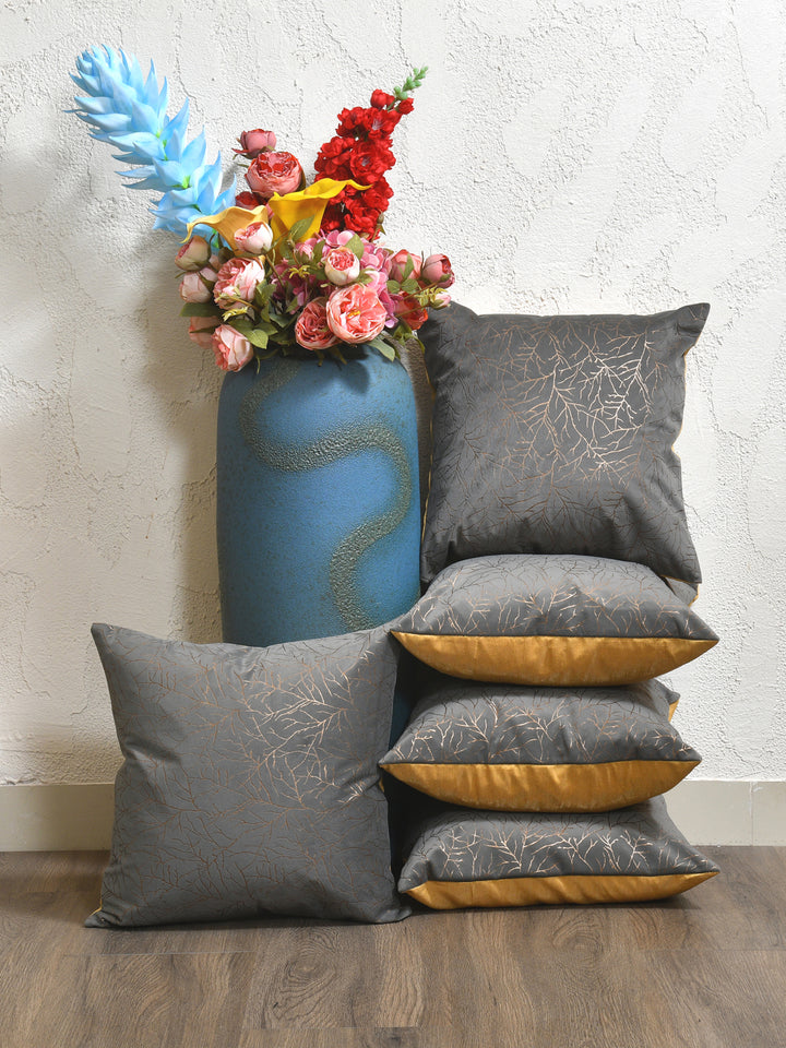 Cushion Covers Set Of 5; Golden On Grey