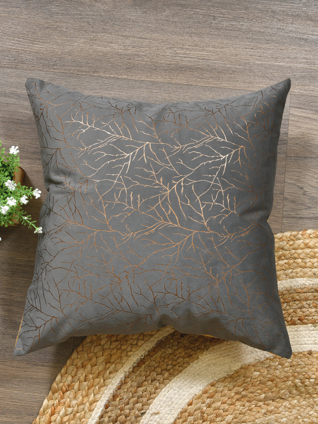 Cushion Covers Set Of 5; Golden On Grey