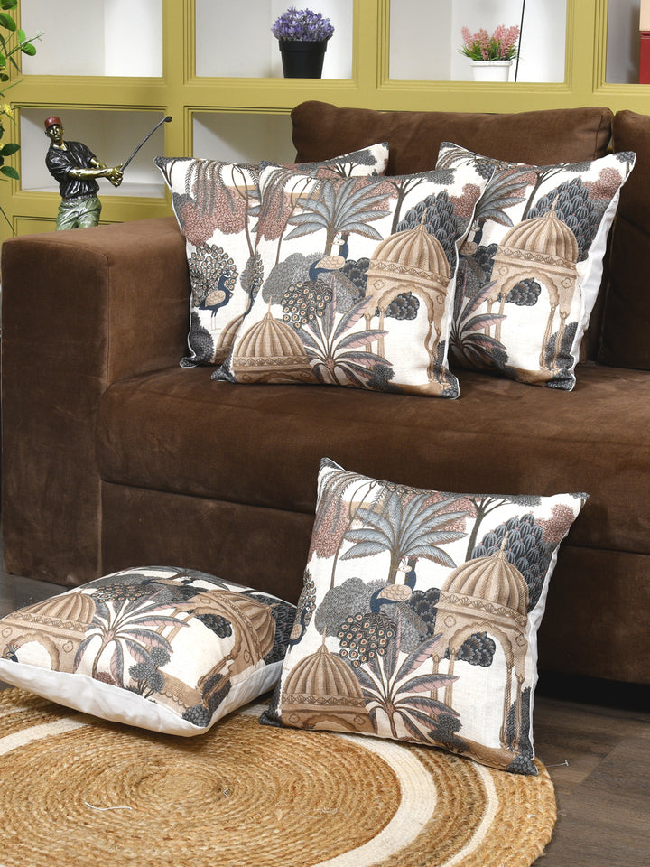 Cushion Covers Set Of 5; Peacock With Tree