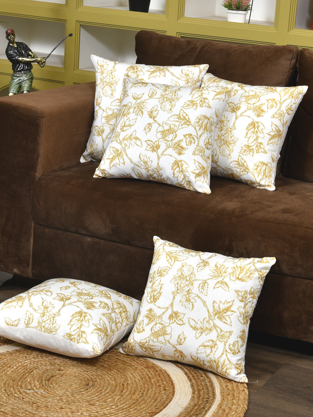 Cushion Covers Set Of 5; Yellow Flowers