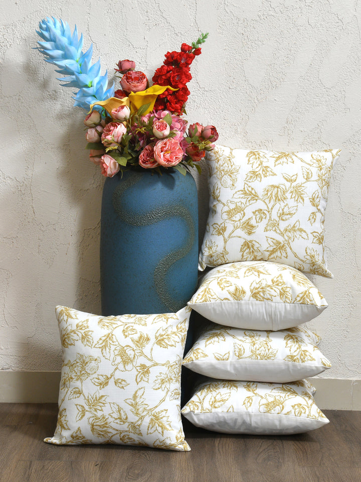 Cushion Covers Set Of 5; Yellow Flowers