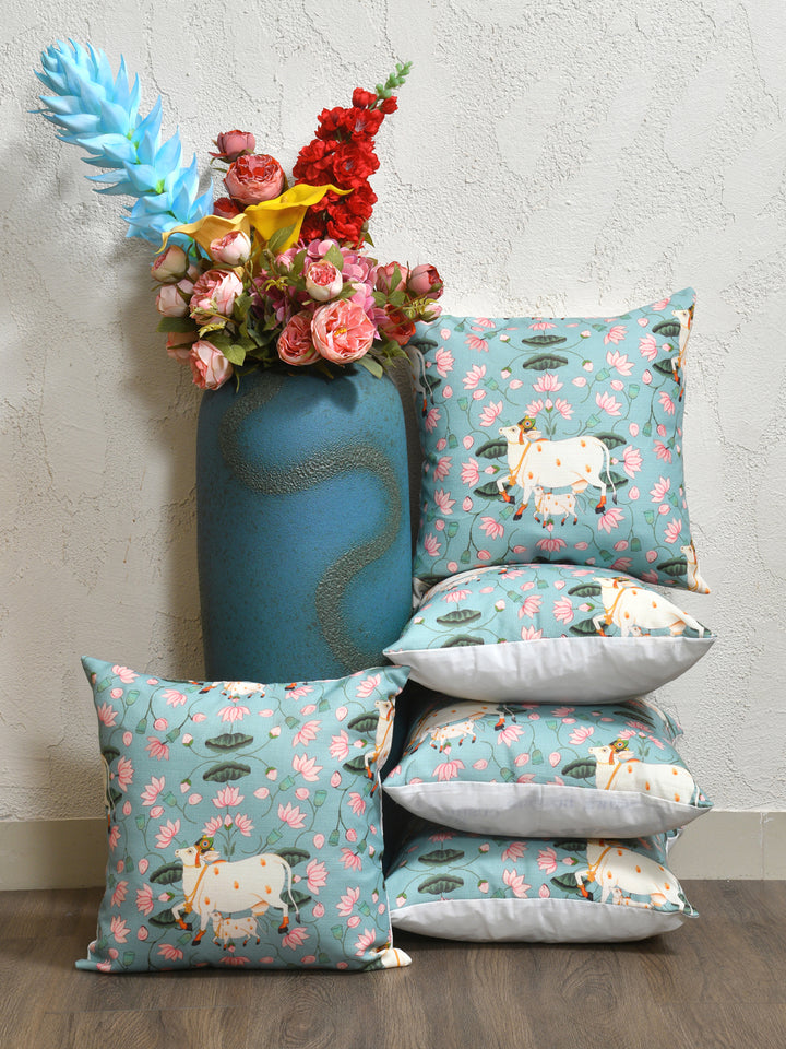 Cushion Covers Set Of 5; Pichwai On Blue
