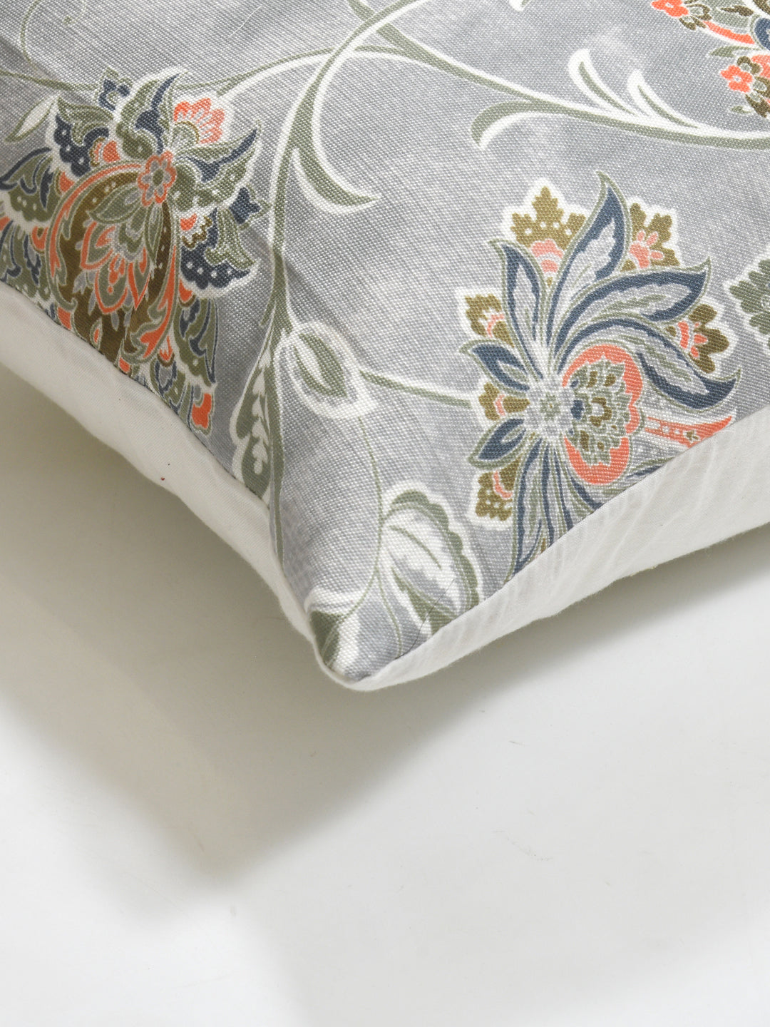 Cushion Covers Set Of 2; Flowers On Grey