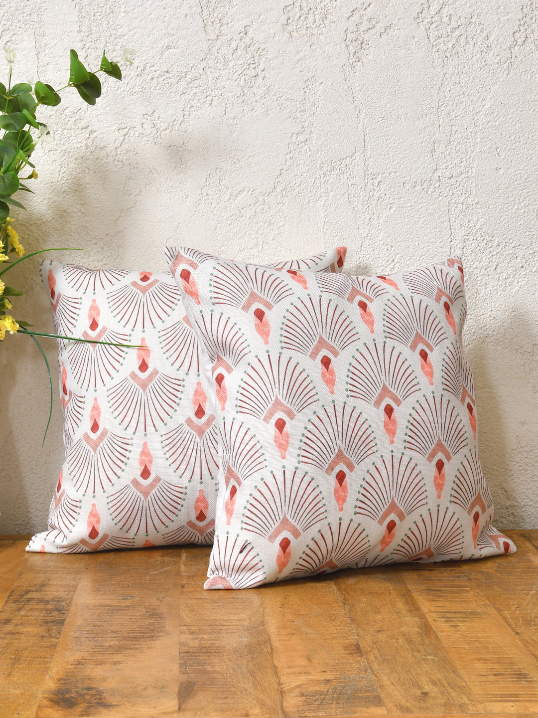 Cushion Covers Set Of 2; Peach On White