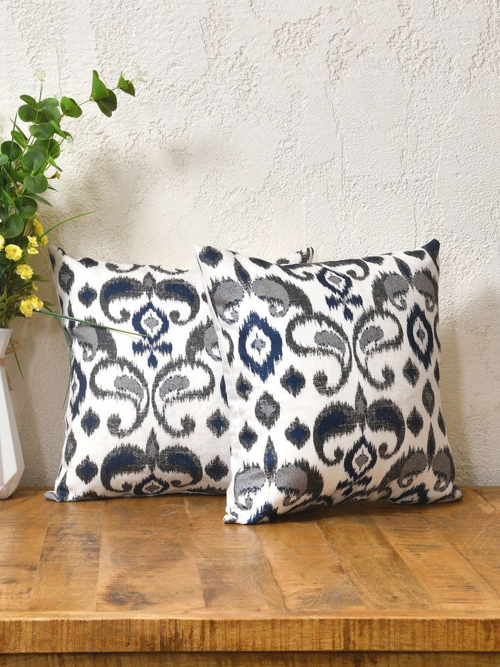 Cushion Covers Set Of 2; Blue Grey On White