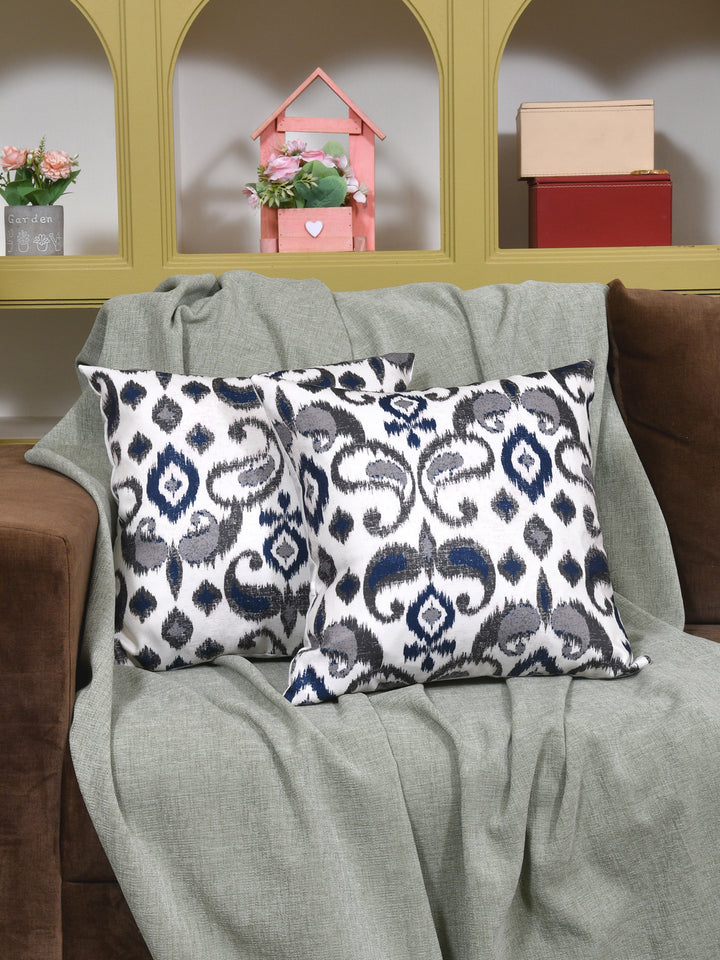 Cushion Covers Set Of 2; Blue Grey On White