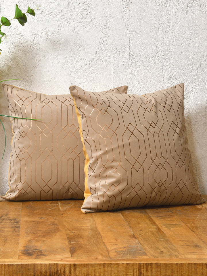 Cushion Covers Set Of 2; Golden On Taupe