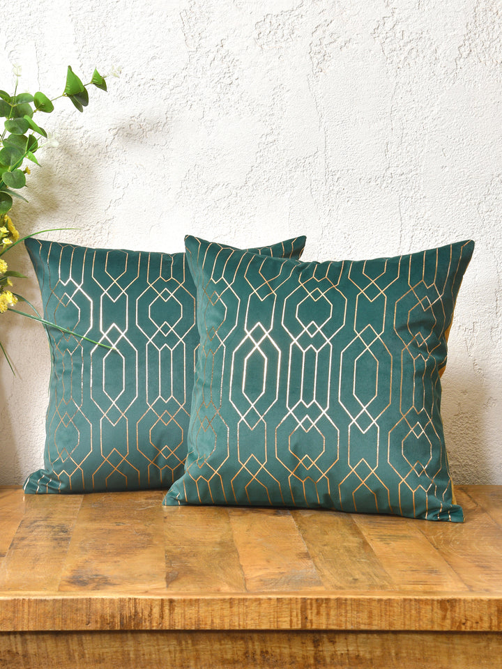 Cushion Covers Set Of 2; Golden On Green