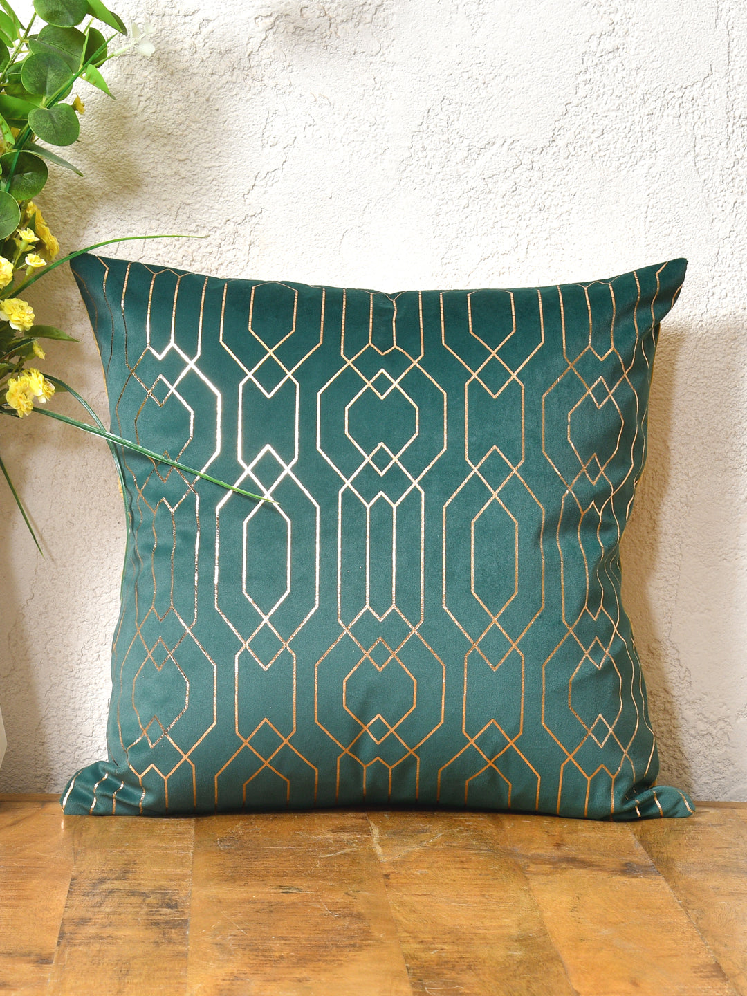 Cushion Covers Set Of 2; Golden On Green