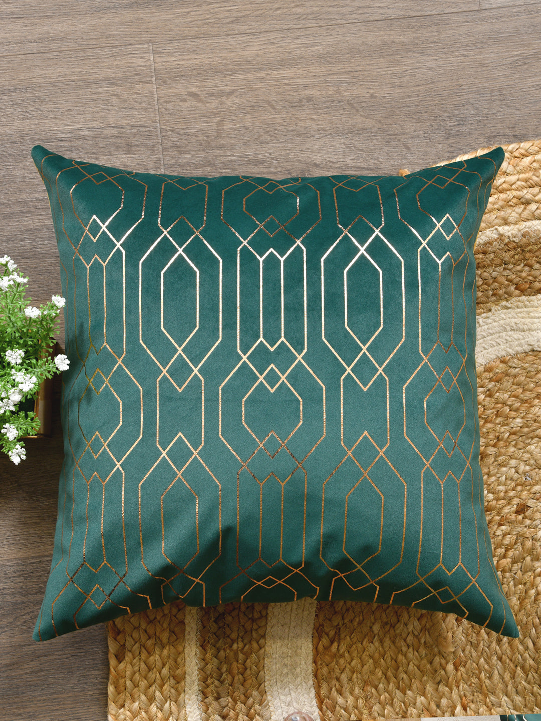 Cushion Covers Set Of 2; Golden On Green