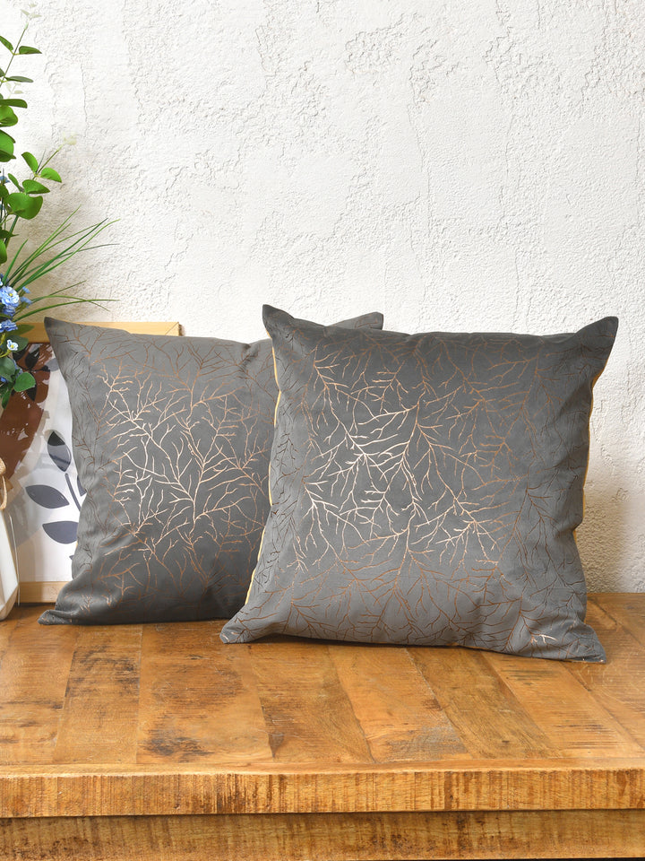 Cushion Covers Set Of 2; Golden On Grey