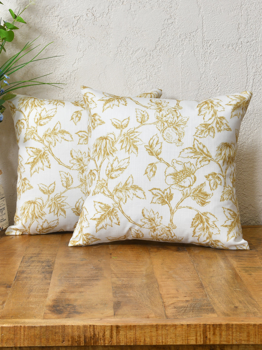Cushion Covers Set Of 2; Yellow Flowers
