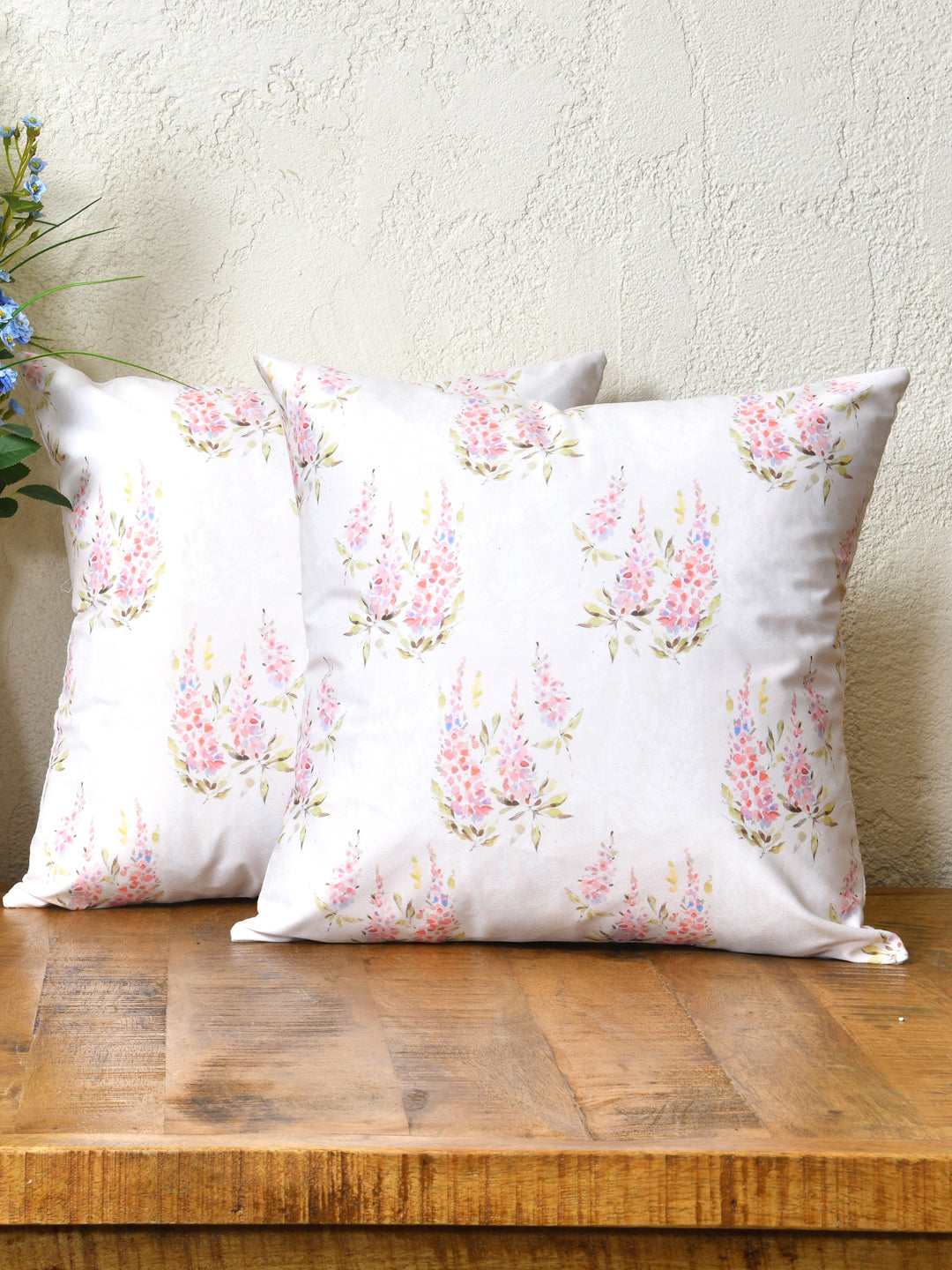 Cushion Covers Set Of 2; Pink Green Leaves