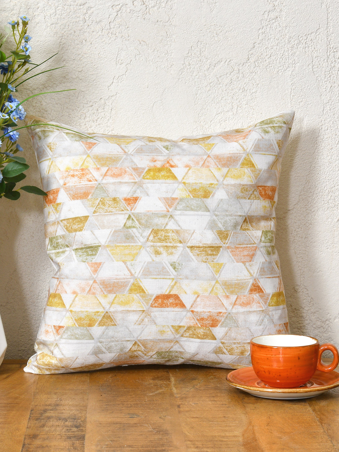 Cushion Covers Set Of 2; Multicolor Triangles