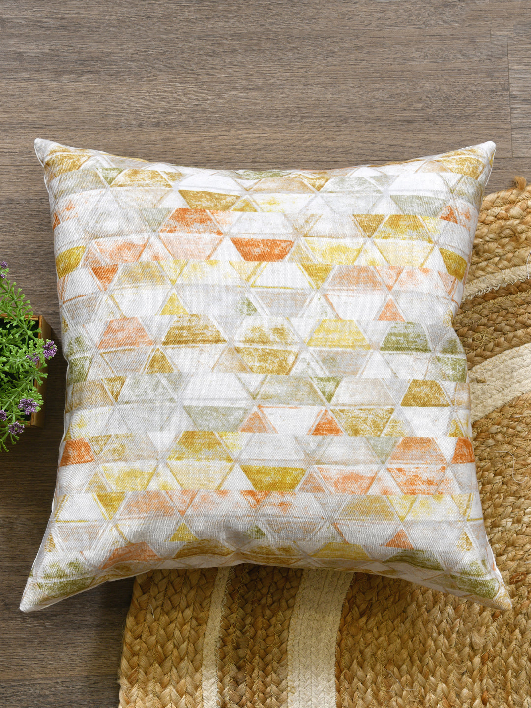 Cushion Covers Set Of 2; Multicolor Triangles