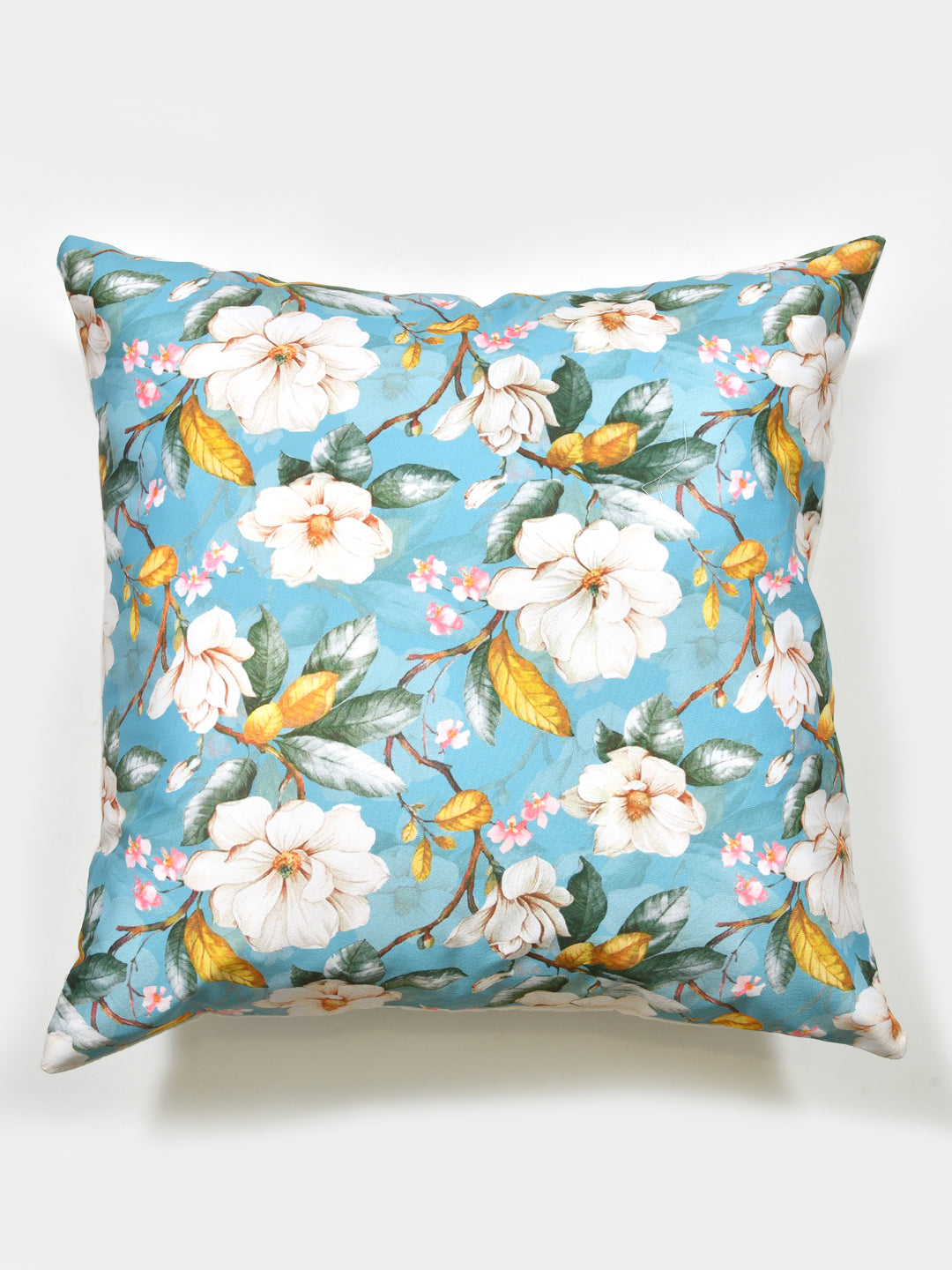 Cushion Covers Set Of 2; White Flowers On Blue