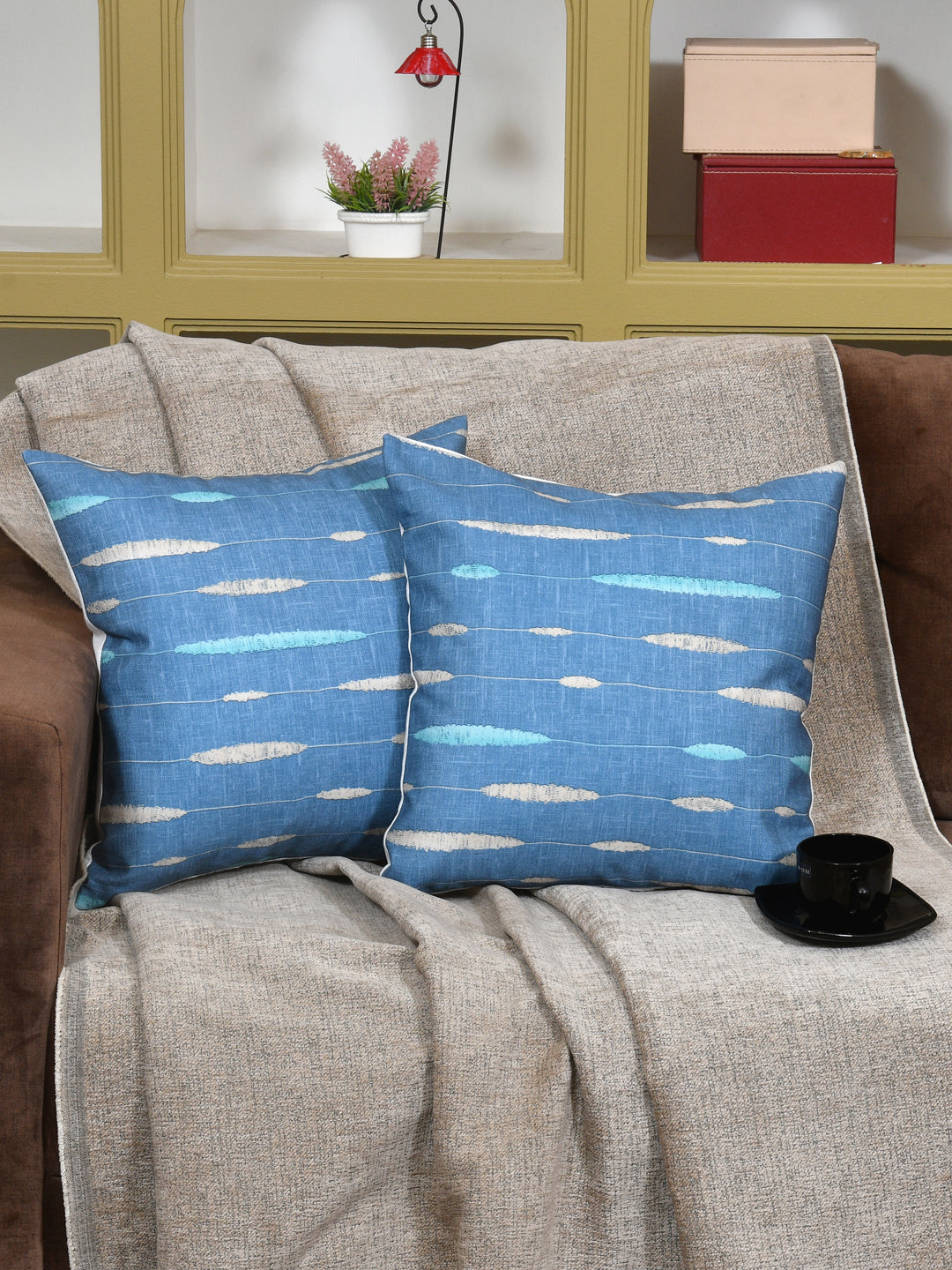 Cushion Covers Set Of 2; Denim Blue