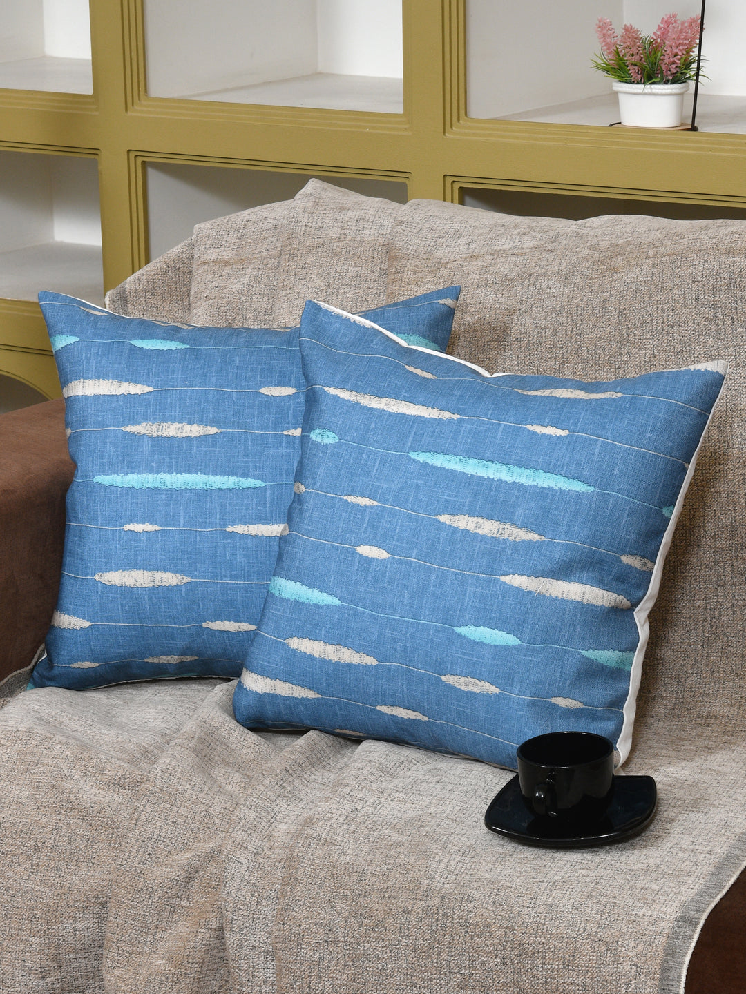 Cushion Covers Set Of 2; Denim Blue