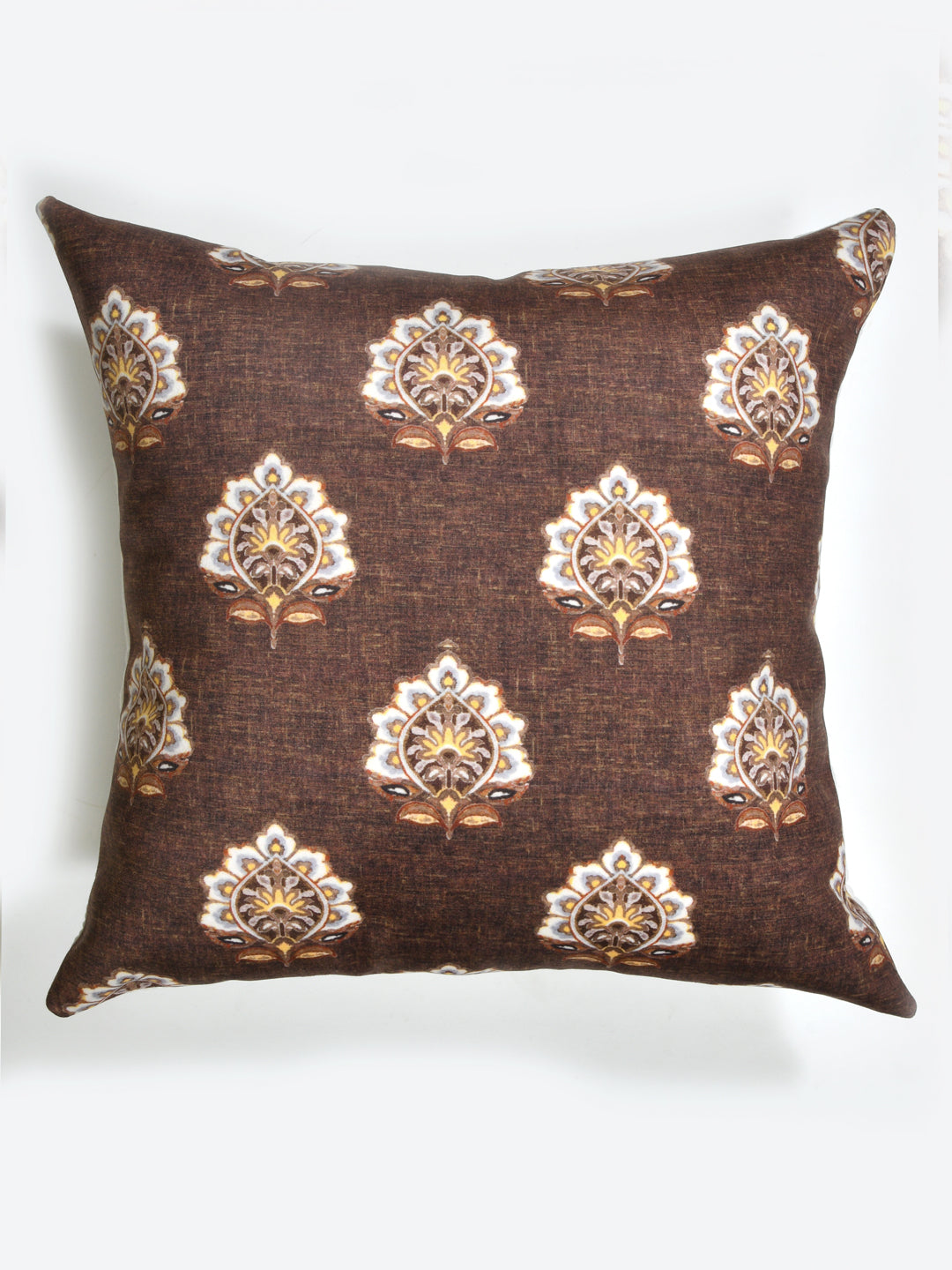Cushion Covers Set Of 2; White Print On Brown