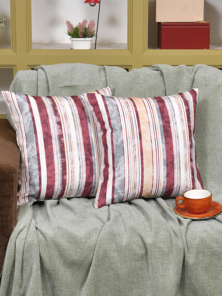 Cushion Covers Set Of 2; Maroon Grey Stripes