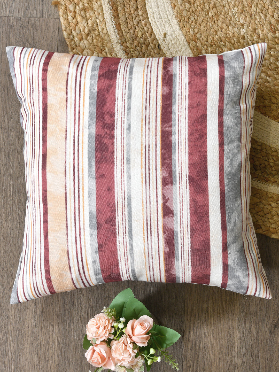 Cushion Covers Set Of 2; Maroon Grey Stripes