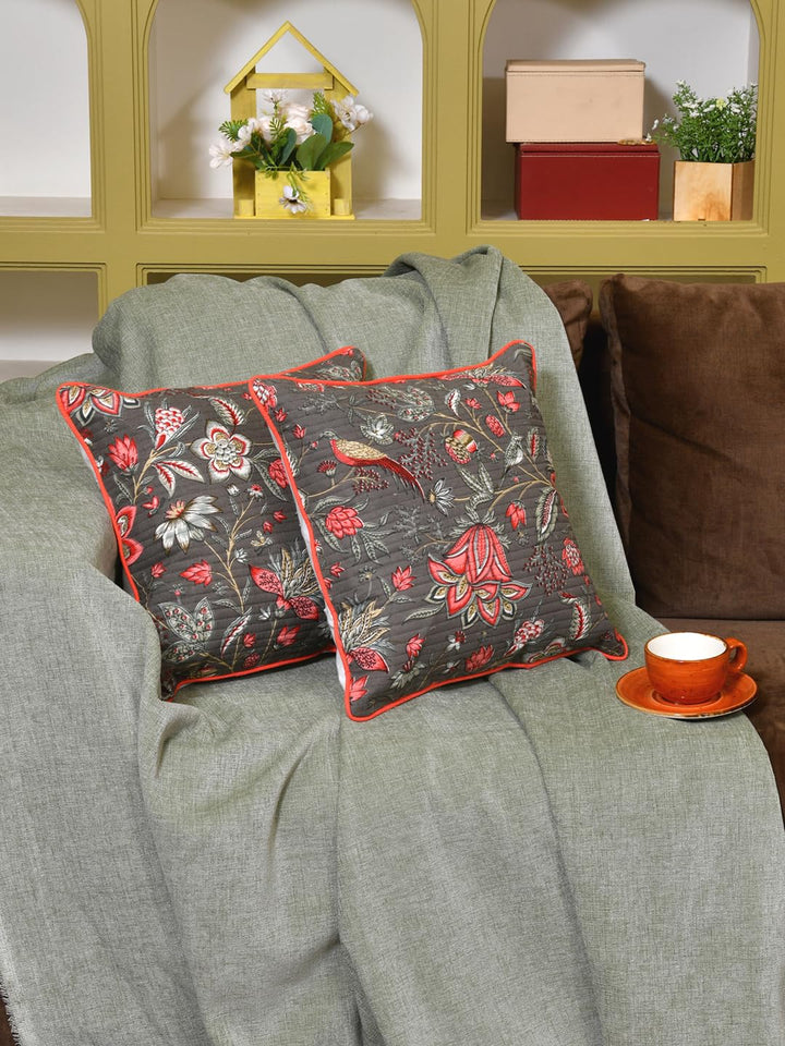 Cotton 300 TC Cushion Covers Set of 5 12X12 Inches Pink Flowers