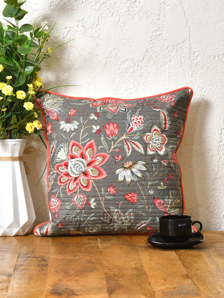 Cotton 300 TC Cushion Covers Set of 5 24X24 Inches Pink Flowers
