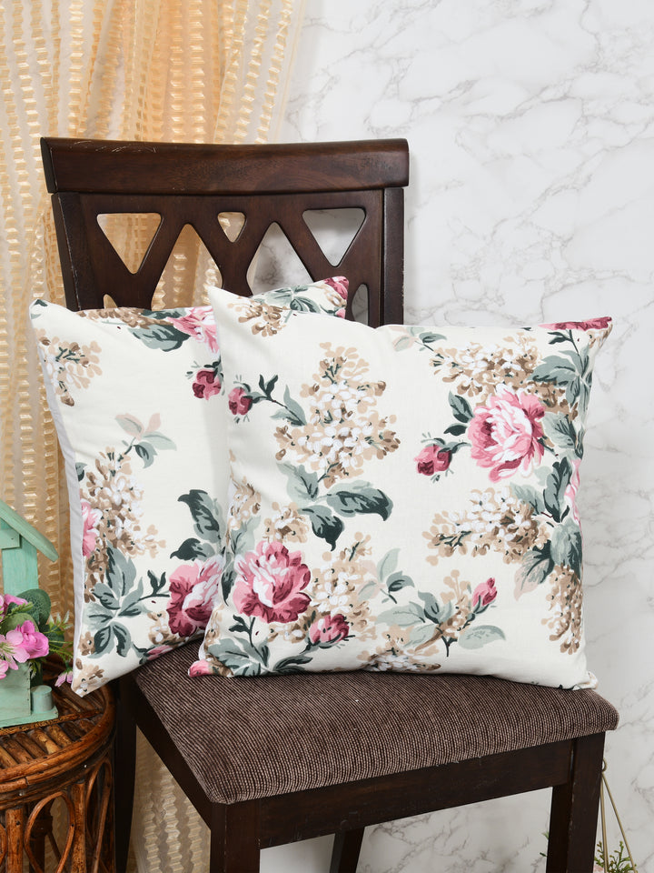The Home Story Premium Duck Cotton Decorative Throw Cushion Covers For Sofa Living Room ; Set Of 5; 16x16 Inches; Vivid Blossom