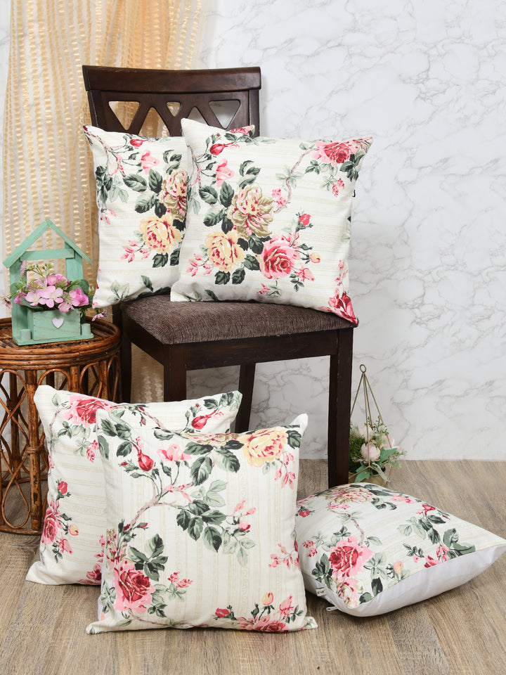 The Home Story Premium Duck Cotton Decorative Throw Cushion Covers For Sofa Living Room ; Set Of 5; 16x16 Inches; Floral Nest