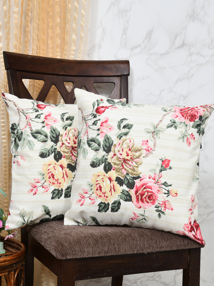 The Home Story Premium Duck Cotton Decorative Throw Cushion Covers For Sofa Living Room ; Set Of 5; 16x16 Inches; Floral Nest