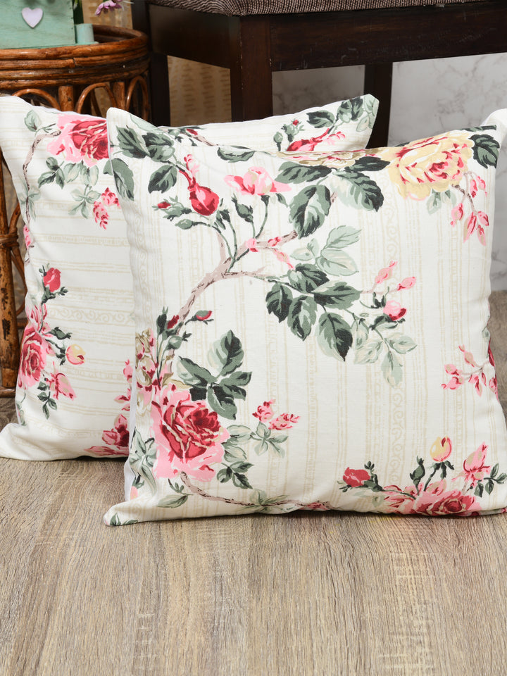 The Home Story Premium Duck Cotton Decorative Throw Cushion Covers For Sofa Living Room ; Set Of 5; 16x16 Inches; Floral Nest