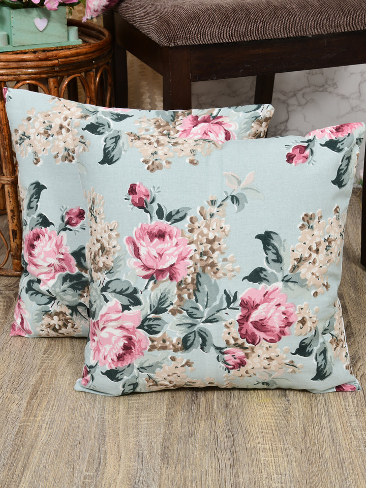 The Home Story Premium Duck Cotton Decorative Throw Cushion Covers For Sofa Living Room ; Set Of 2; 16x16 Inches; Floral Embrace
