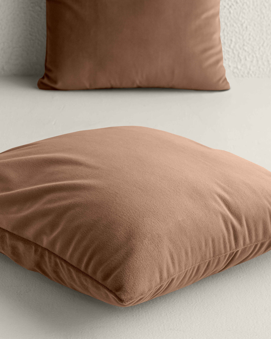 The Home Story Velvet Cushion Covers; 16x16 Inches; Set of 2; Caramel Brown